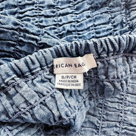 American Eagle Smocked Blue Denim Halter Top - Picture 6 of 10